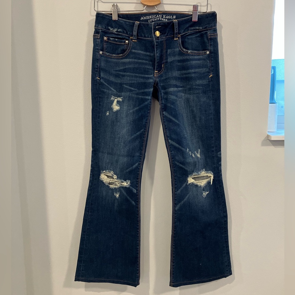 American Eagle Distressed Blue Flare Jeans